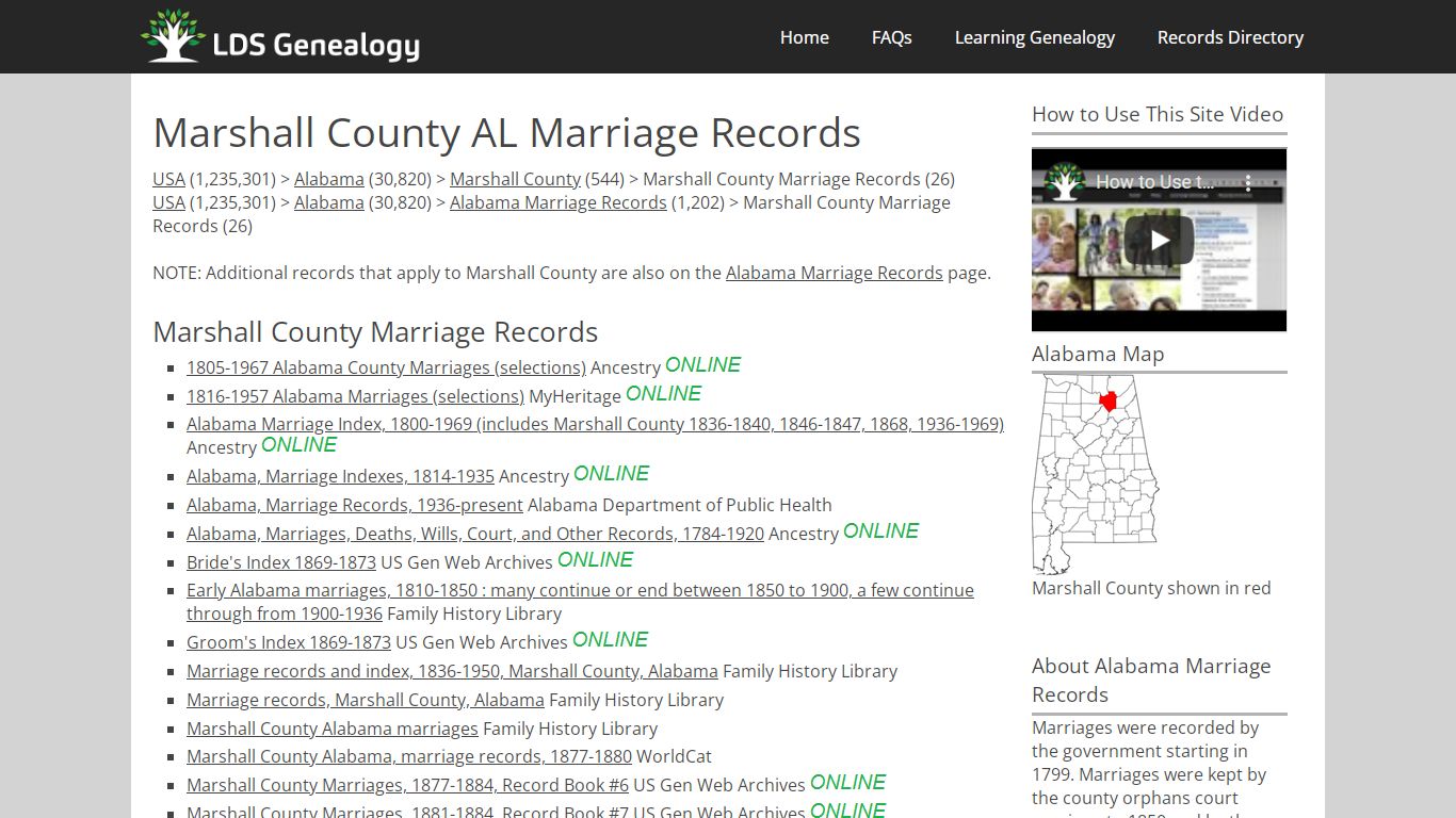 Marshall County AL Marriage Records - ldsgenealogy.com