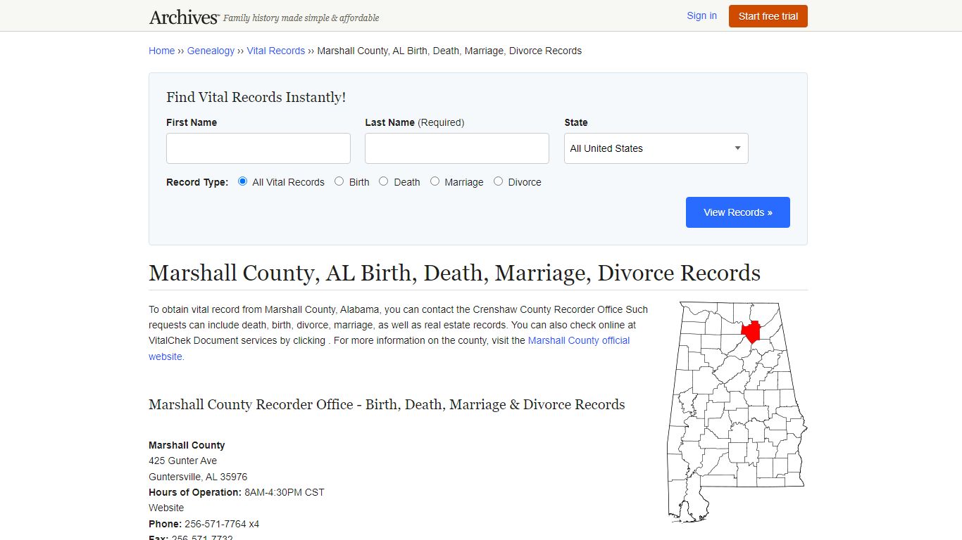 Marshall County, AL Birth, Death, Marriage, Divorce Records - Archives.com