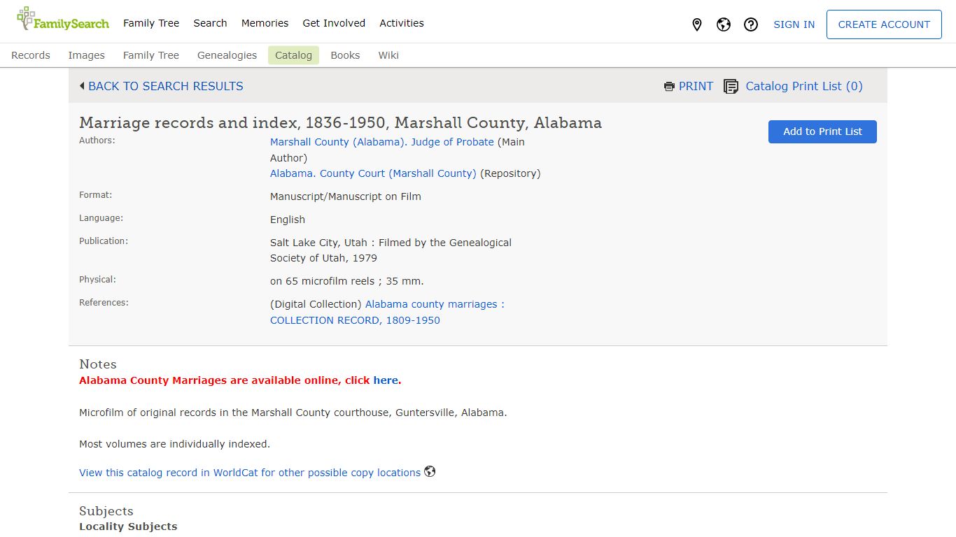 Marriage records and index, 1836-1950, Marshall County, Alabama